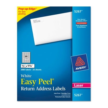 Avery Avery Easy Peel Laser Address Labels, 1/2 x 1-3/4, White, 2000/Pack 5267